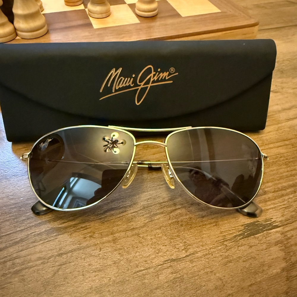 Maui Jim Black and Gold Aviator Sunglasses